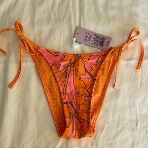 NWT! Wild Fable Pink and Orange print reversible string tie bikini bottoms sz XS